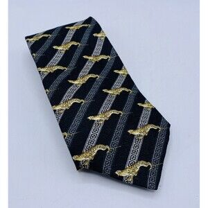 GIANNI VERSACE Silk Tie Cheetah with Slant Stripes Black Grey Gold 57L x 3.5W